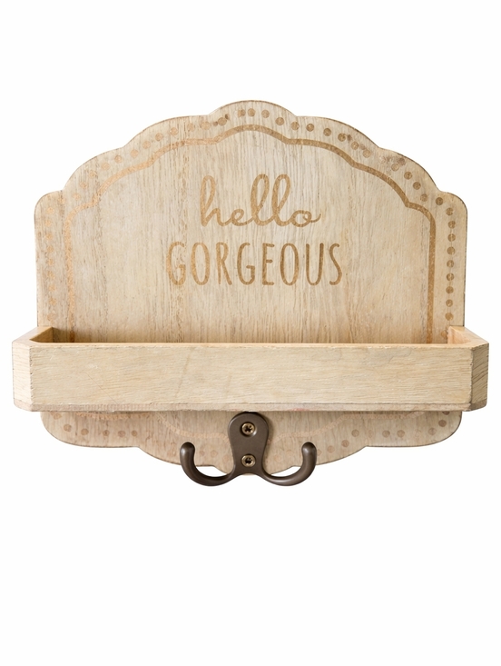 Other - Hello Gorgeous Wall Hook Shelf Rustic Key Holder Jewelry Organizer Wood Entryway